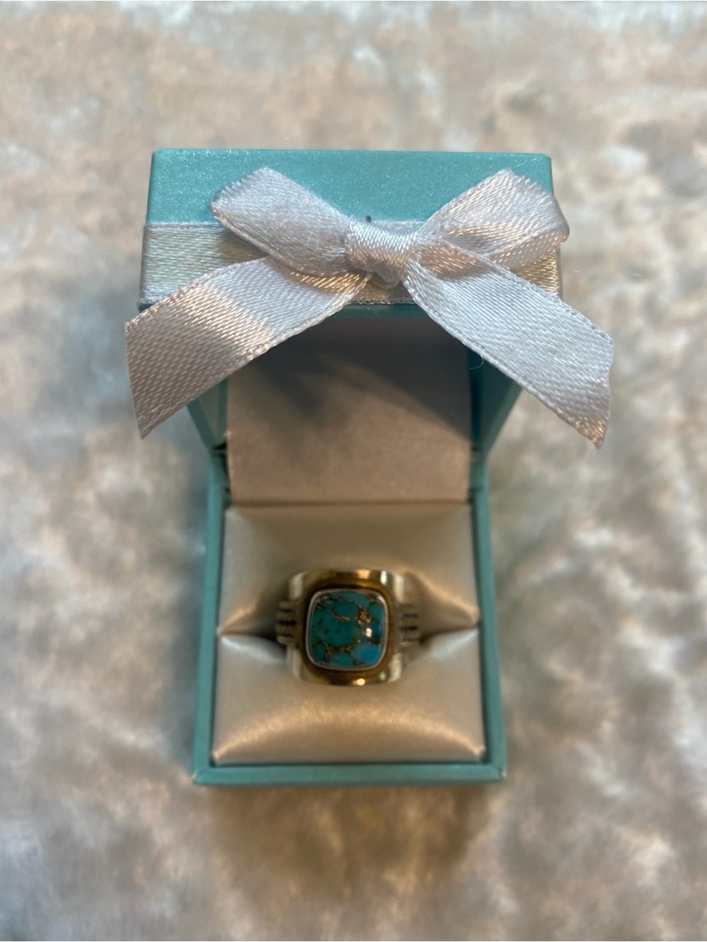 🍀Signed YS 925 India Turquoise Stone Silver & Gold  Ring